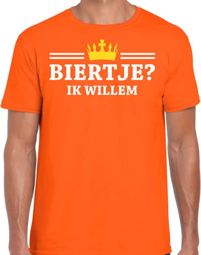 Bellatio Decorations Koningsdag t-shirt voor heren - biertje, ik willem - oranje - feestkleding S