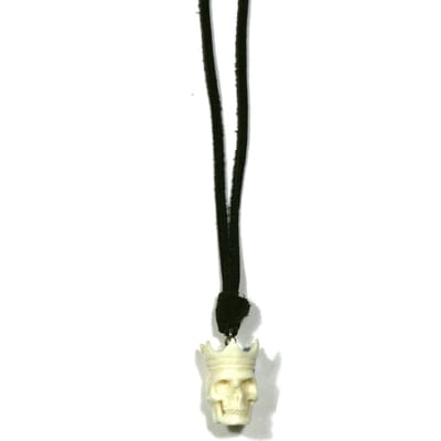 IbizaMen KIDS - Jongens - ketting - lerenveter bruin vintage - skull kroon - 60cm