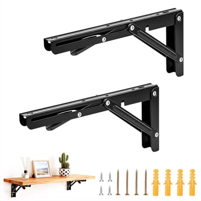 Inklapbare houders voor planken, 290 mm, metaal, tafel-wandhouder, ruimtebesparend, voor werkbank, doe-het-zelf, keuken, slaapkamer, garage, studio, 2 stuks, zwart