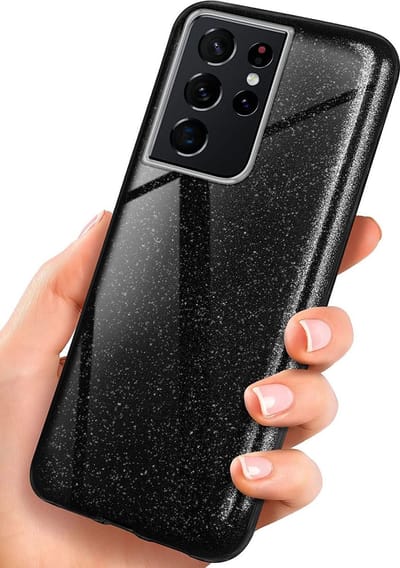 Backcover Hoesje Geschikt voor: Samsung Galaxy S21 Ultra Glitters Siliconen TPU Case zwart - BlingBling Cover