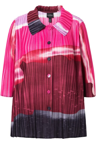 Ulla Popken - Dames - Geplooide blouse A-lijn overhemdkraag 3/4-mouwen - Zwart - Maat 42+
