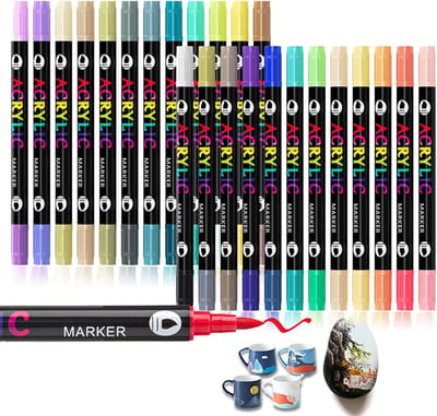 Acrylmarker set - 24 dubbelzijdige pennen - 48 kleuren - Waterdicht - Voor schilderen op steen, hout, glas, papier - Creatieve hobby - Multicolor - Dubbele punt