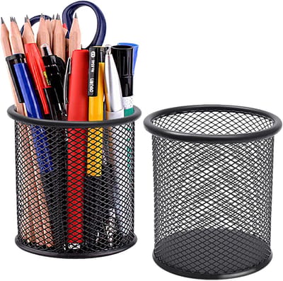 Dailygoods- Pennenhouder 2 stuks - Ronde Draadgaas - Bureau Organizer - Kantoor/School - Duurzaam/Roestbestendig - 9 x 10 cm