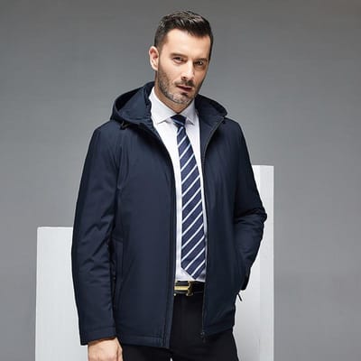 Veste en coton d'hiver pour hommes d'âge moyen Veste en coton installée pour père d'âge moyen Vêtements en coton chauds à capuche décontractés pour affaires XXXXL bleu
