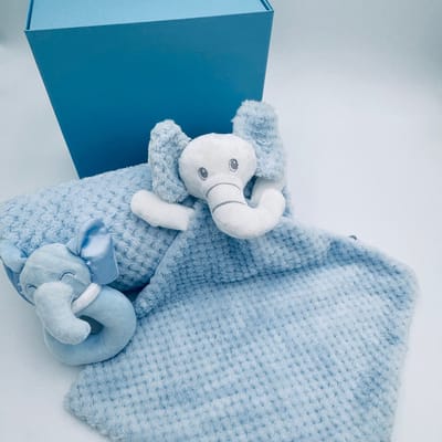 | RICH DAYS | Geschenkset in Magneetdoos | Dekentje | Olifant Knuffeldoekje | Olifant Rammelaar |
