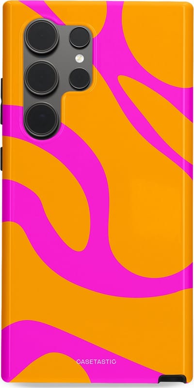 Casetastic Hoesje Geschikt voor Samsung S24 Ultra - Stijlvolle Beschermende Duo-layer Case - Zonnige Zebra Roze-Oranje
