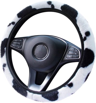 Stuurhoes Auto 37-38 cm - Pluche Koeienprint - Universeel - Kasey Products