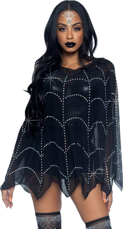Dames transparante poncho met strass Leg Avenue