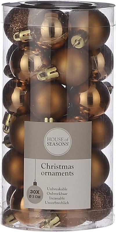 House of Seasons Kleine kunststof kerstballen pakket - licht koper - Dia 3 cm - 30 stuks - mini kerstballen