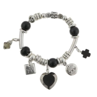 Behave - Armband - Zilverkleur bedelarmband zwart hart bedels - 18 cm