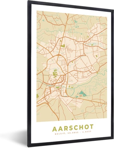 Fotolijst incl. Poster - België - Aarschot - Stadskaart - Kaart - Plattegrond - 40x60 cm - Posterlijst