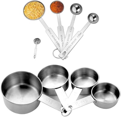 Famanu – Maatbekers en maatlepels set 8 stuks van roestvrij staal, veelzijdig meetgereedschap voor de keuken