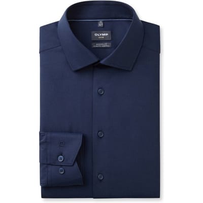 OLYMP Luxor 24/7 modern fit overhemd - popeline - marineblauw - Strijkvriendelijk - Boordmaat: 38