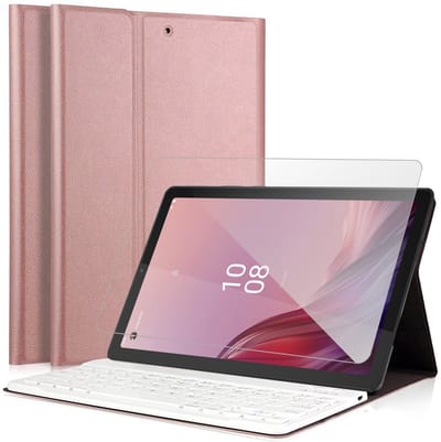 Hoes met toetsenbord geschikt voor Lenovo Tab M9 - Screen Protector GlassGuard - Keyboard Book Case Cover Hoesje Rose & Screenprotector