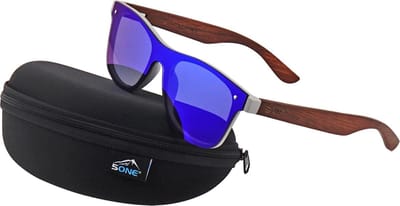 5one® Hvar Brown Wood Revo Blue - Houten Zonnebril gepolariseerd