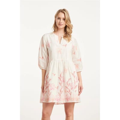 Smashed Lemon 25263 te bloemen geborduurde korte jurk met v-hals |