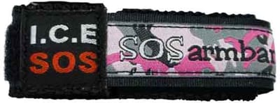 ICE SOS armband roze camouflage SMALL (3 - 9 jaar)