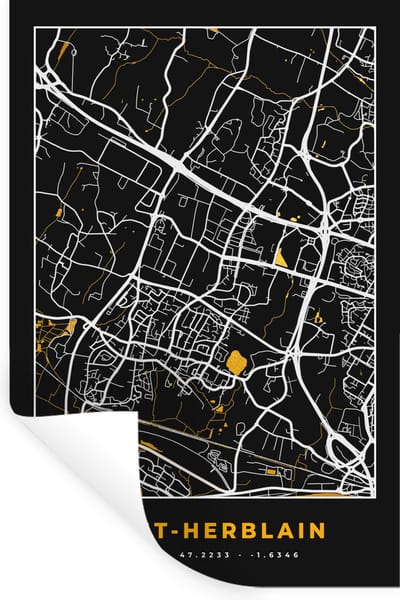 Muurstickers - Sticker Folie - Saint-Herblain - Plattegrond - Frankrijk - Kaart - Stadskaart - 20x30 cm - Plakfolie - Muurstickers Kinderkamer - Zelfklevend Behang - Zelfklevend behangpapier - Stickerfolie