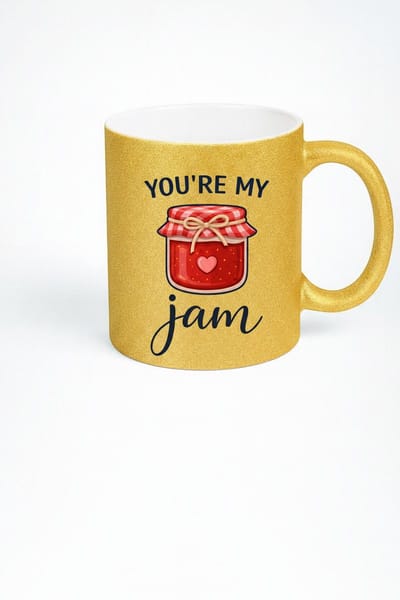Gouden Glitter Mok met 'You're My Jam' Design - Liefdevol Cadeau voor Valentijnsdag & Verjaardag