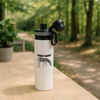 Hacebo® - zebra met eigen naam waterfles met draaidop grijs - Zebra - dieren liefhebber - iemand die houdt van zebra's - verjaardag - cadeau - kado - geschenk - water fles - 850ML