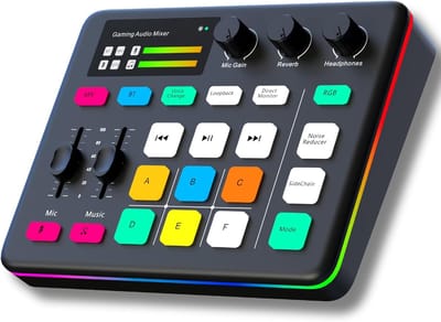 carmdering - Gaming Audio Mixer - Geluidsmixer Voor Gaming - Professionele Audio Interface - Eénklik Ruisonderdrukking - Duurzame Kunststof Behuizing - Naadloze Compatibiliteit Voor Streaming En Podcasting - 1 Set