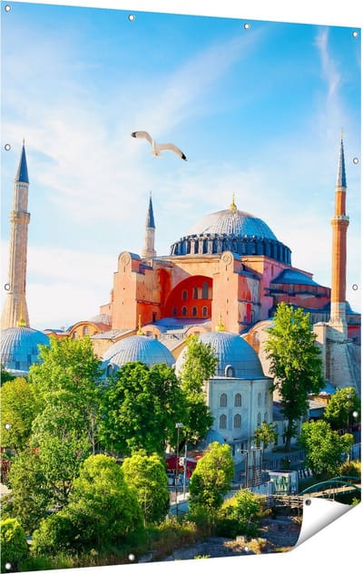 Gards Tuinposter Hagia Sophia Moskee in Istanbul - 120x160 cm - Tuindoek - Tuindecoratie - Wanddecoratie buiten - Tuinschilderij
