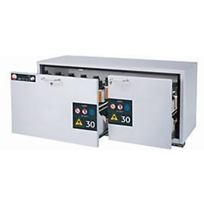 Type 30 asecos UB-S-30 veiligheidsopbergkast, 2 laden, voorkant lichtgrijs, B 1402 x D 574 x H 600 mm