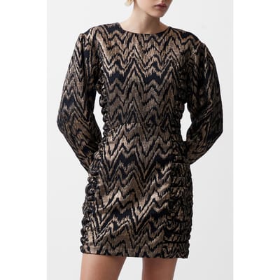 French Connection Ellery Jacquared Puff Slv Dres Blackout/copper Size: 6 | Mini Dresses Outlet | Dames | Zwart