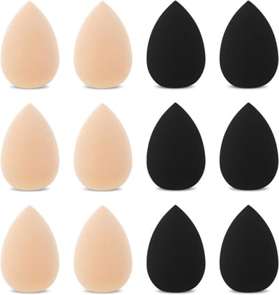 Set van 12 Mini Makeup Sponzen voor Foundation, Poeder en Crème - Perfect voor Cosmetica en Mengtechnieken (Zwart + Huidskleur)