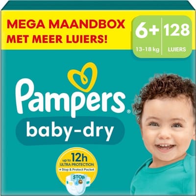 Pampers - Baby Dry - Maat 6+ - Maandbox - 128 Luiers
