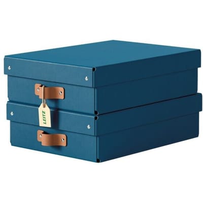 Leitz Puro Middelgrote Lage Opbergdoos met Deksel - Set van 2 - 8L - 100% Gerecycled Karton - Donkerblauw