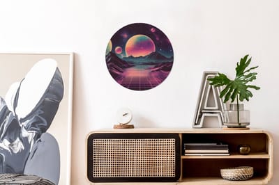 WallCircle - Wandcirkel - Muurcirkel - Landschap - Planeten - Horizon - Paars - Aluminium - Dibond - 30x30 cm - Binnen en Buiten