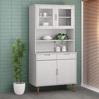 vidaXL - Opzetkast - MOLDE - 90x35x100 - cm - massief - grenenhout - wit