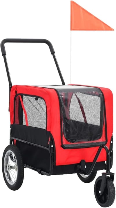 Fietskar Huisdieren - Joggingwagen Huisdier - Actief Buiten - 2-in-1 Ontwerp - 360 graden Wiel - Rood Zwart
