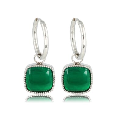 My Bendel - Oorbel Zilverkleurig Green Agate 38mm - Zilverkleurige Oorring met Majestueuze Green Agate 38mm - met Luxe Cadeauverpakking | Sieraden Voor Dames