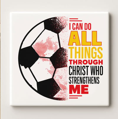 I Can Do All Things Through Christ Tegel – Inspirerende Voetbal Geloof Wanddecoratie – Keramische Tegel 15 × 15 cm