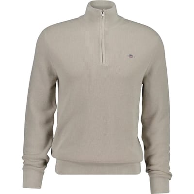 Gant Trui Solid Color Micro Textured Cotton Half Zip Clay Beige / male