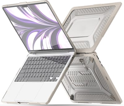 Heavy Duty Cover - Geschikt voor MacBook Air 13,6 inch - Case - Extreme Valbescherming - Softcase + Hardcase - A2681 M2 (2022) - Beige