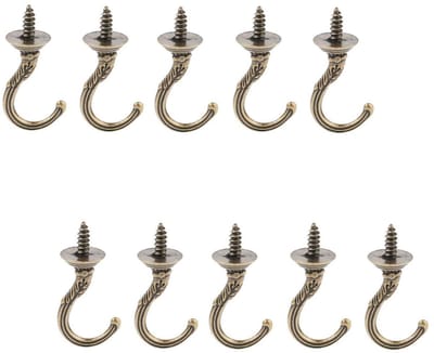 Dailygoods- Plafondhaak Vintage - Schroefhaak - Zinklegering - 20 Stuks - Messing Kleur - Ruimtebesparend - Haak