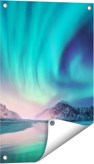Gards Tuinposter Groene Noorderlicht in Noorwegen - 40x60 cm - Tuindoek - Tuindecoratie - Wanddecoratie buiten - Tuinschilderij