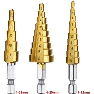 3PCS Zeshoekige Schacht Rechte Groef Ladder Boor Hole Cutter Metal Hex Tapered Boor Power Tools Accessoires pack of 3 goud