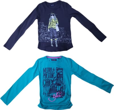 Blue Seven - Meisjes Longsleeve - Set van 2 - Kleur Groen met Opdruk / Grijs met Opdruk - Maat 140