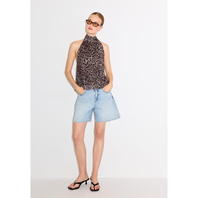 Stradivarius Haltertop van tule met sjaalkraag en print  Middenbeige XS