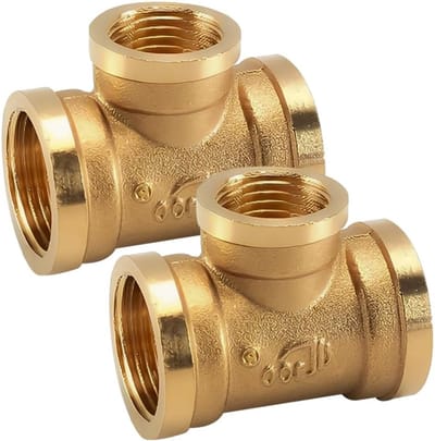 2-delige Messing T-stuk Waterverbinding, 90° Waterverdeler, 3/4 inch IG x 1/2 inch IG, 3-Weg Vrouwelijke Draad, Geschikt voor Verwarming en Waterinstallaties