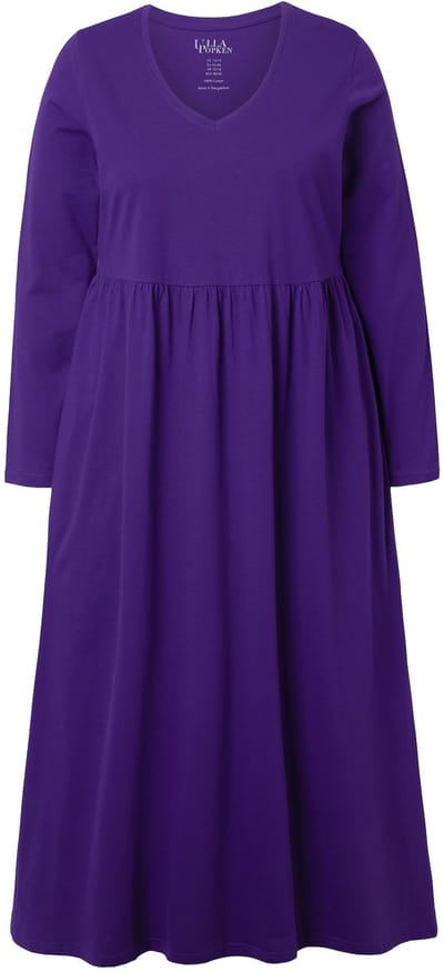 Ulla Popken - Dames - Maxi-jurk A-lijn V-hals lange mouw - Lelie - Maat 54+