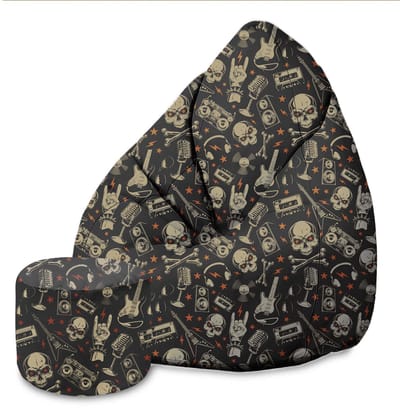 DreamRoots Oxford Zitzak voor Volwassenen – Luxe Beanbag met Voetsteun en Afneembare Hoes – Inclusief Vulling – 80x80x120 cm - Skull