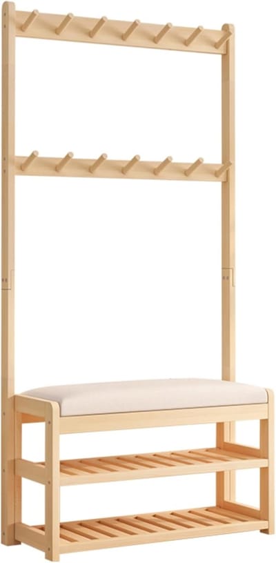 Halmeubel - Kapstok Bank - Entree Organiseren - 3-in-1 Functionaliteit - Houtkleurig