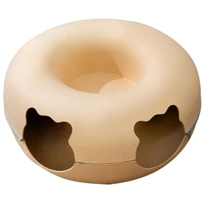Lit Tunnel pour Chat avec 2 Fenêtres Ventilées Lit pour Chat en Feutre Amovible et Lavable avec Fermeture Éclair Large beige