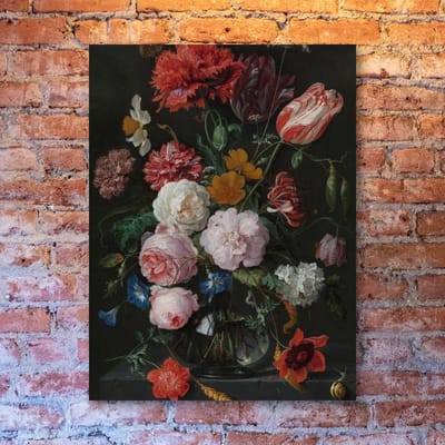 Stilleven met bloemen in een glazen vaas - 50x70 Dibond voor Binnen én Buiten - Jan Davidsz - Meesterwerken - Bloemen