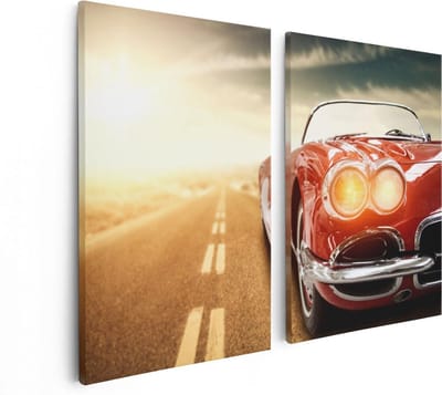 Artaza Canvas Schilderij Tweeluik Oude Rode Auto - Retro - 80x60 - Foto Op Canvas - Canvas Print